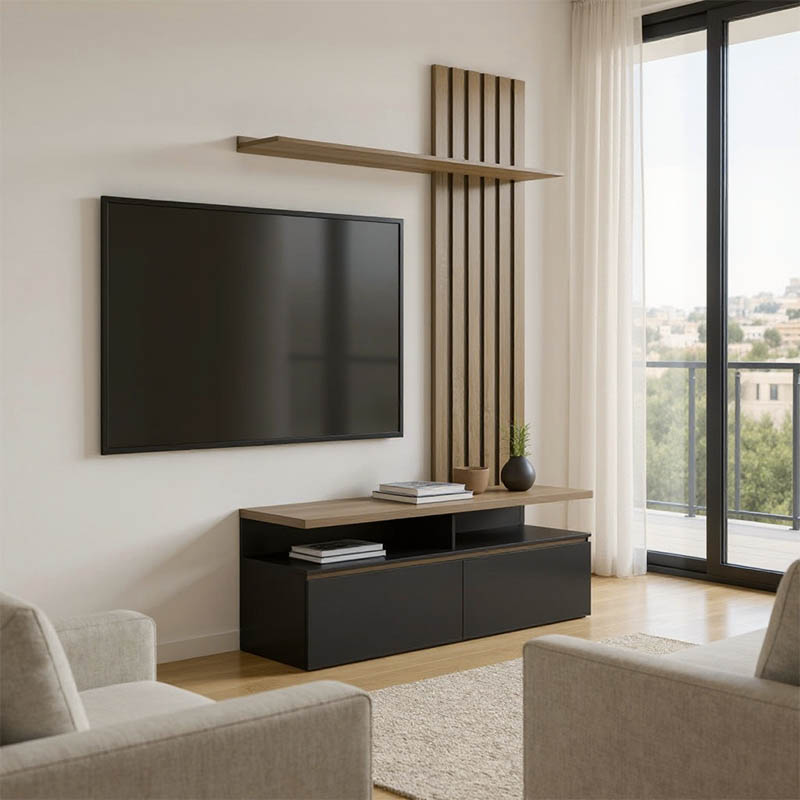 Set dhome ndenjeje Perlento pakoworld me ngjyrë të zezë dhe sonoma 140x41x219.5cm