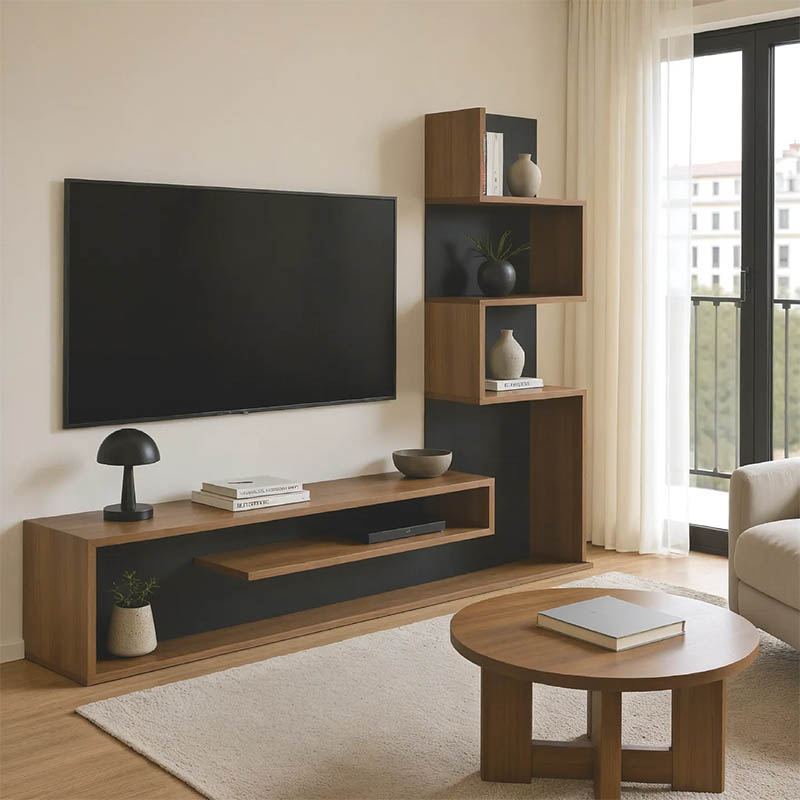 Njësi TV Cazenda pakoworld me raft librash në ngjyrë lisi dhe gri të errët 160x29x126cm