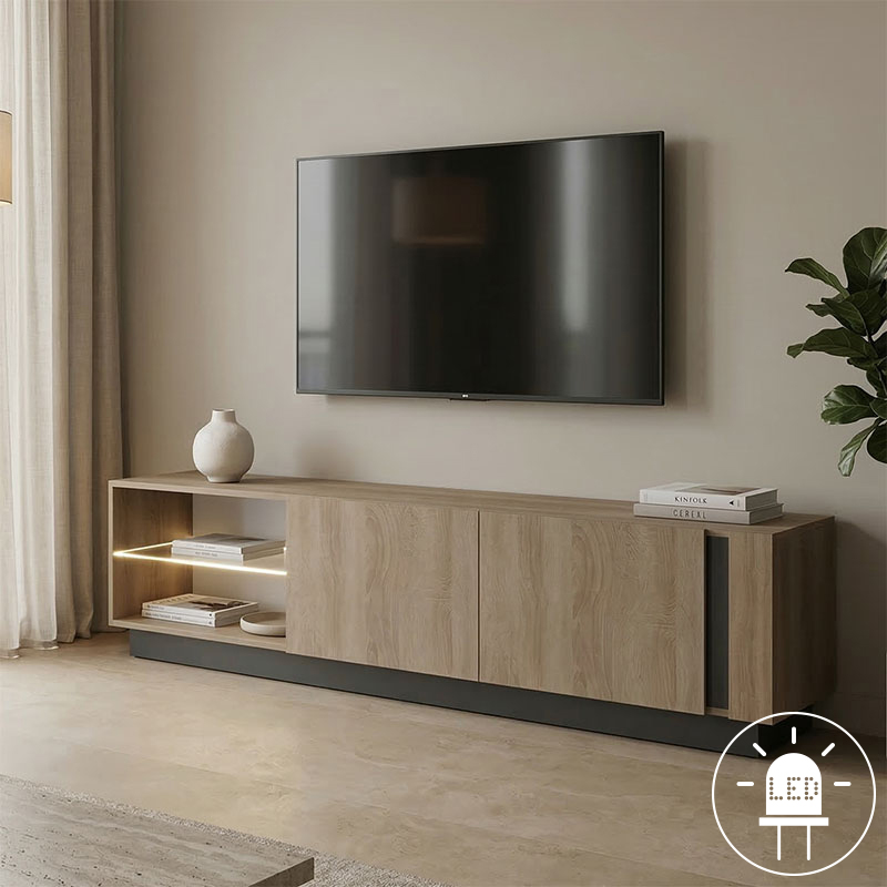 Komodinë TV me Led Vario pakoworld SONOMA - antracit 185.6x35x45cm