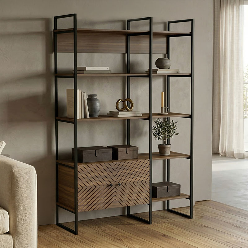 Bibliotekë Rhombo pakoworld arrë-e zezë 120x35x180cm