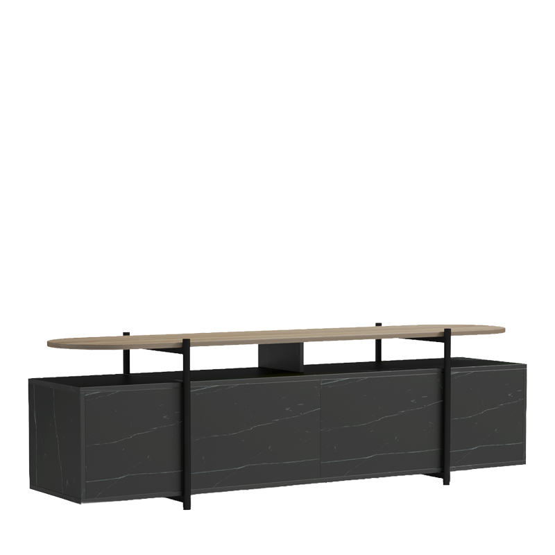 Komodinë TV Medousa pakoworld SONOMA me fund mermeri të zi 160x35.5x50cm