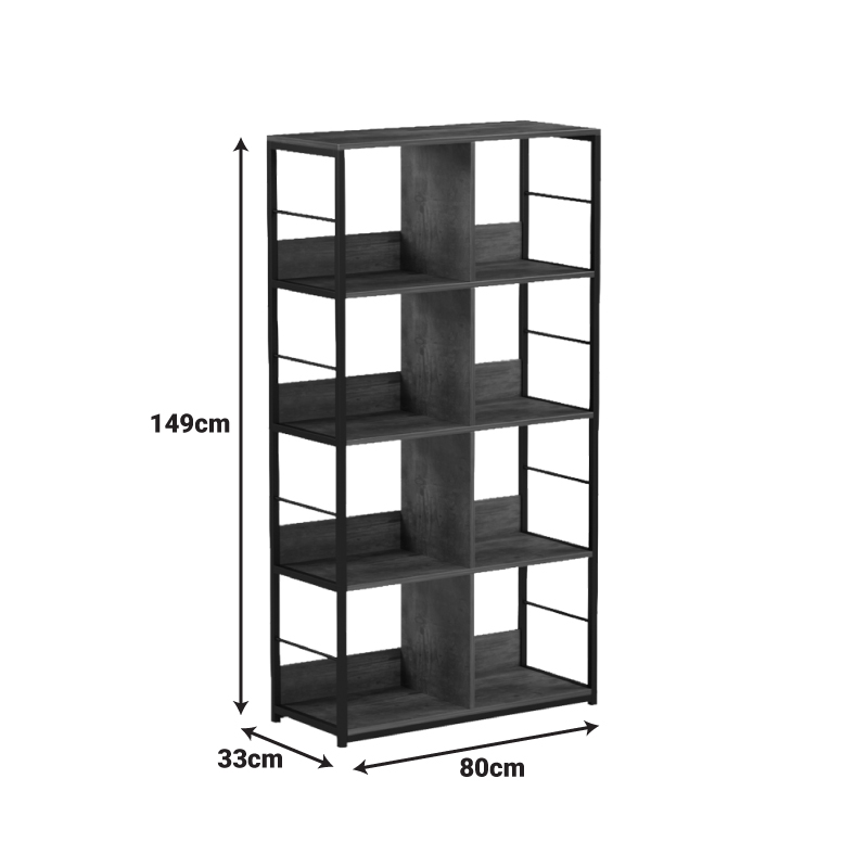 Bibliotekë-Raft Bocklet pakoworld kafe rustike-metal i zi 80x33x149cm
