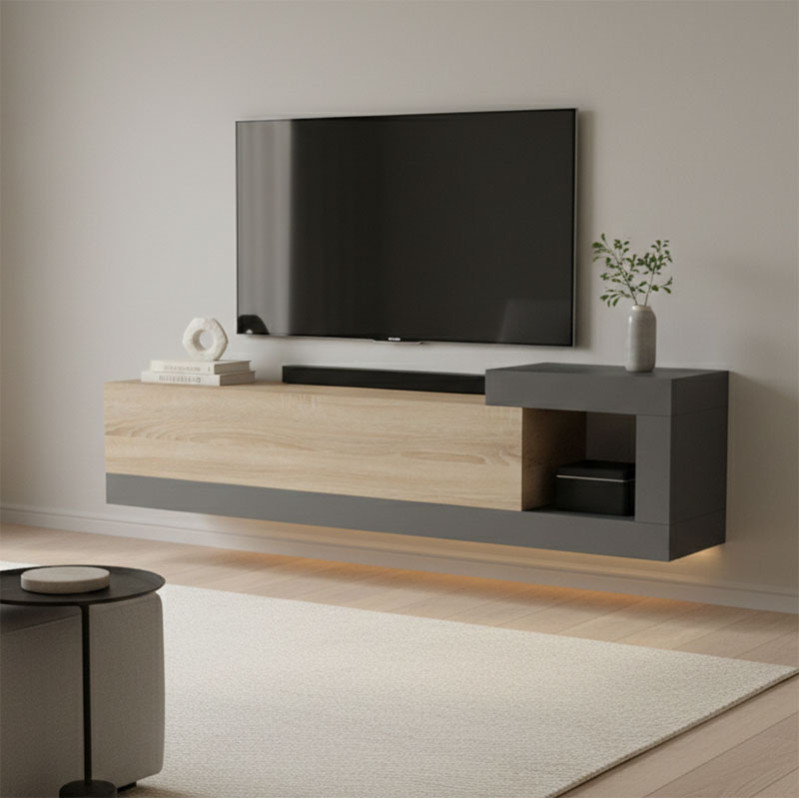 Kabinë TV e montuar në mur Flato pakoworld sonoma-antracit 150x29.5x38.5cm