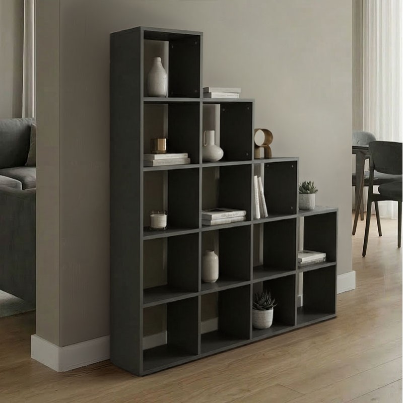 Bibliotekë Scala pakoworld antracit 129.5x29x129.5cm