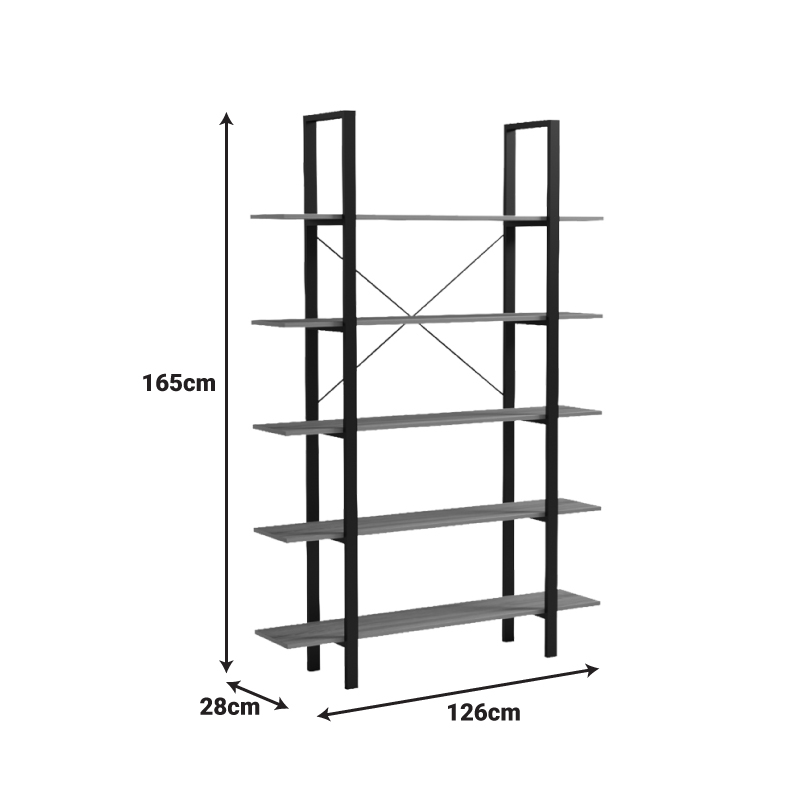 Bibliotekë-Raft Loftie pakoworld sonoma-metal i zi 126x28x165cm