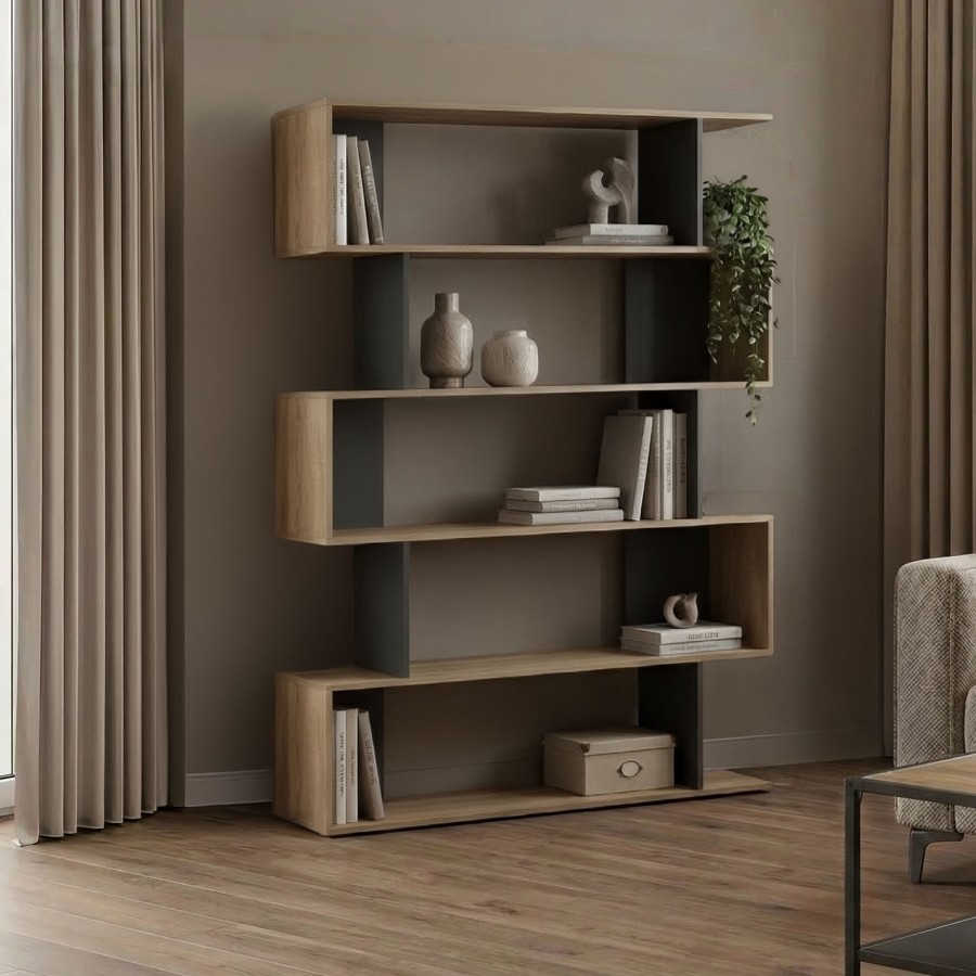 Bibliotekë Tetri pakoworld sonoma-antracit 121.8x25.4x158.8cm