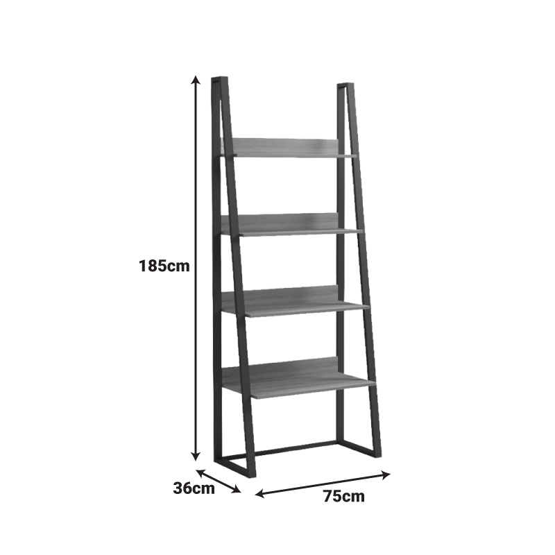 Bibliotekë-raft Alfa pakoworld SONOMA-metal i zi 75x36x185cm