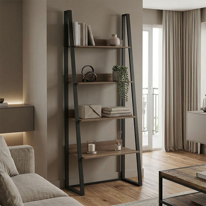 Bibliotekë-raft Alfa pakoworld SONOMA-metal i zi 75x36x185cm