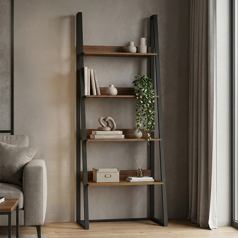 Bibliotekë-raft Alfa pakoworld arrë-metal i zi 75x36x185cm