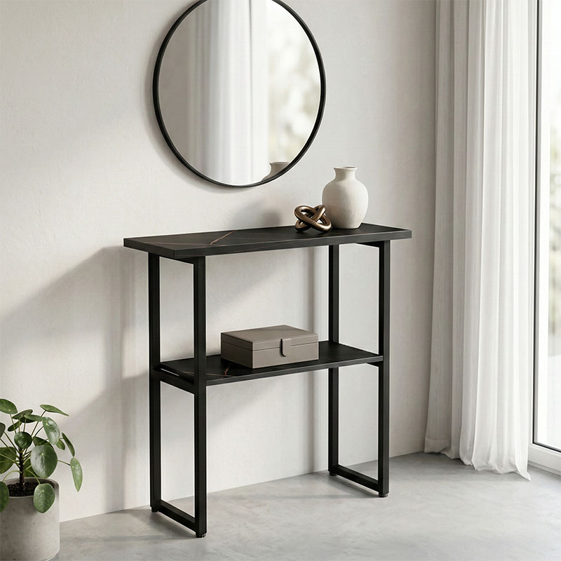 Konsolë Solain pakoworld efekt mermeri i zi-metal i zi 79x29x85cm