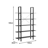 Bibliotekë-Raft Varous pakoworld arrë-metal i zi 120x28x180cm