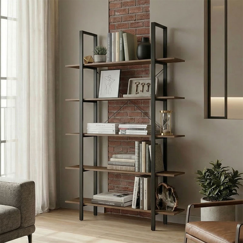 Bibliotekë-Raft Varous pakoworld arrë-metal i zi 120x28x180cm