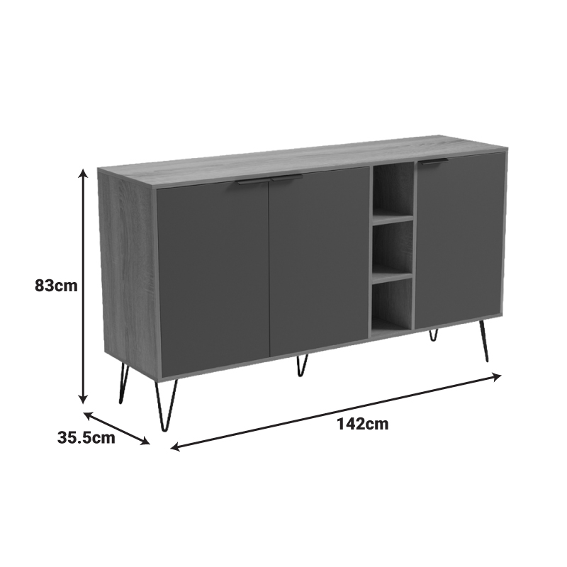 Bufe Balain pakoworld sonoma-antracit 142x35.5x83cm