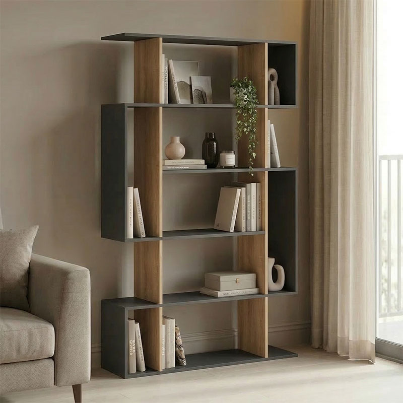 Bibliotekë Mito pakoworld antracit-sonoma 108.5x25x161cm