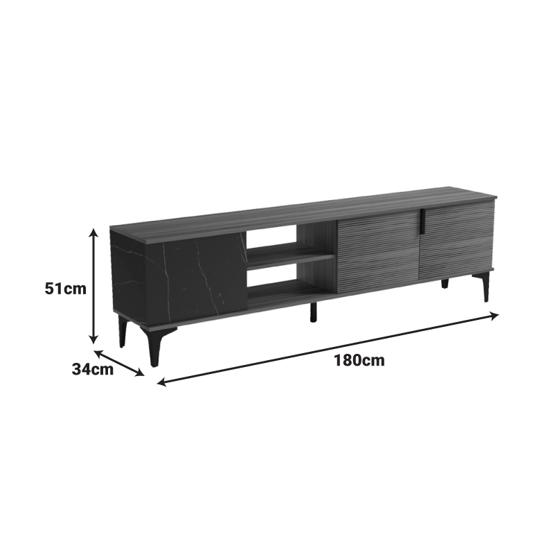 Komodinë tv Riba pakoworld arrë-mermer i zi 180x34x51cm