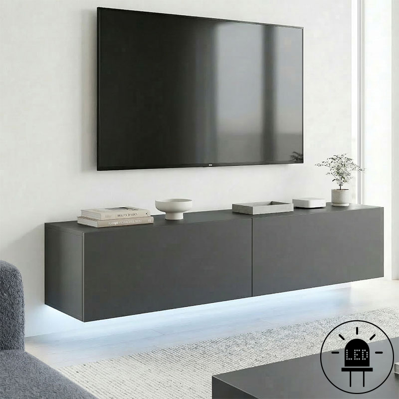 Kabinet TV i montuar në mur me led Rival pakoworld antracit 120x35x30cm