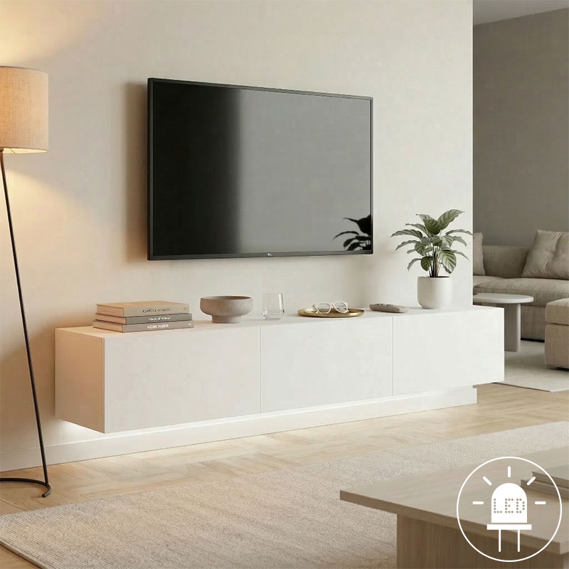 Komodinë TV e montuar në mur me led Rival pakoworld e bardhë 180x35x30cm