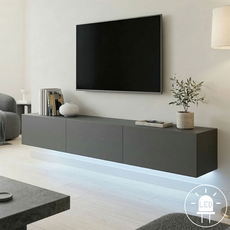 Kabinet TV i montuar në mur me led Rival pakoworld antracit 180x35x30cm