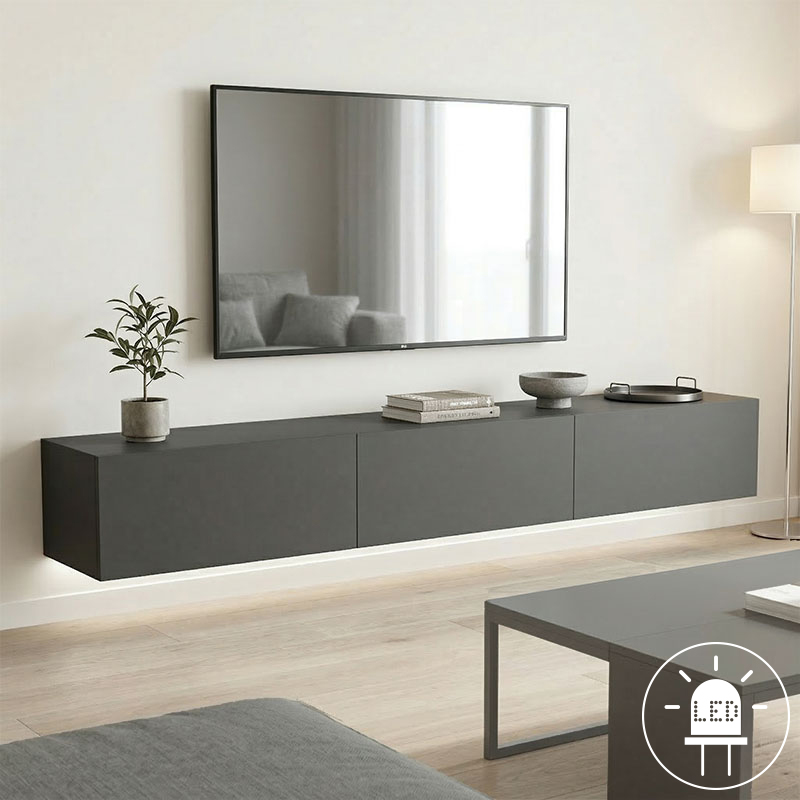 Kabinet TV i montuar në mur me led Rival pakoworld antracit 210x35x30cm