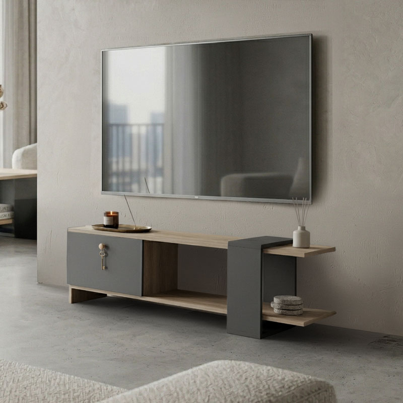 Komodinë TV Standi pakoworld në sonoma-antracit 120x25x36.8cm
