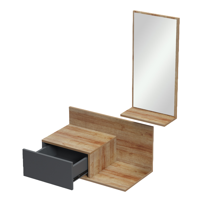 Mobilje hyrjeje Miranda pakoworld me pasqyrë në nuancë lisi-antracit 60x30x89.5cm