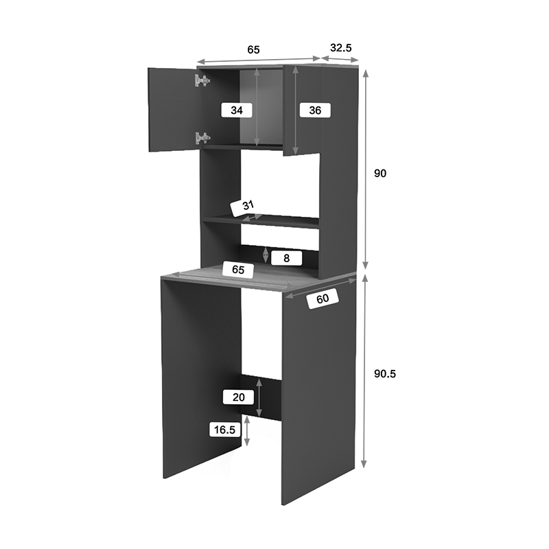 Mobilje lavanderie Chaxe pakoworld antracit-sonoma 65x32.5x183.6cm