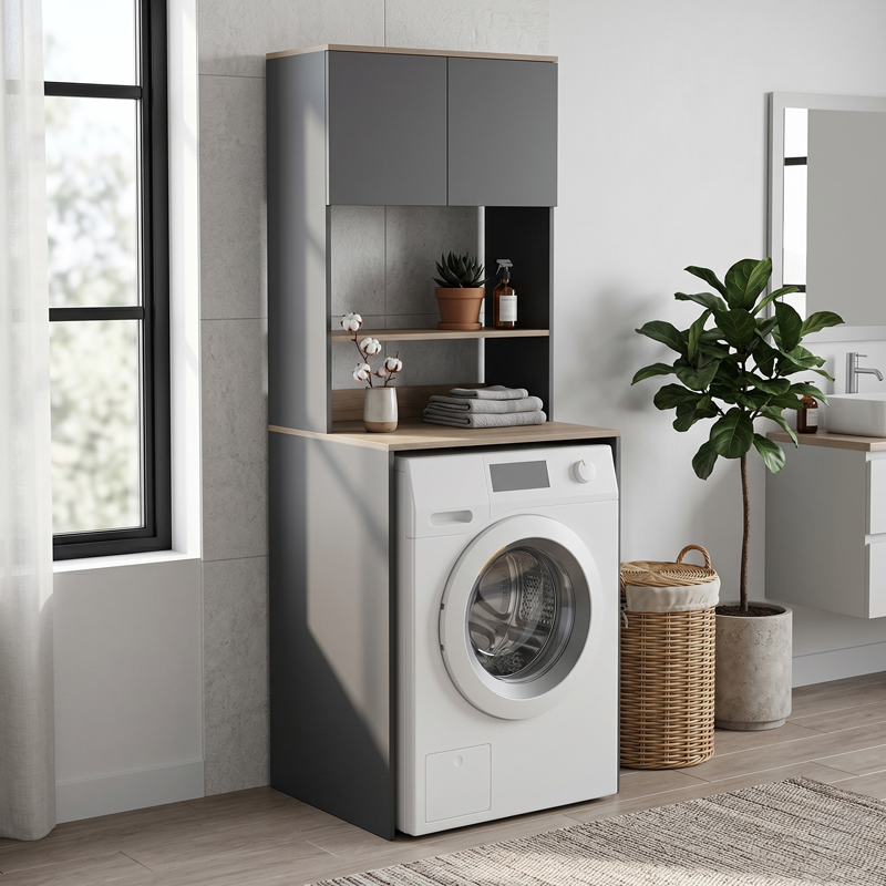 Mobilje lavanderie Chaxe pakoworld antracit-sonoma 65x32.5x183.6cm