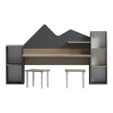 Tavolinë shkrimi për fëmijë me stol Dualto pakoworld sonoma-antracit 180x30x93.6cm
