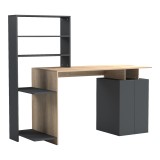 Tavolinë zyre me raft librash dhe dollap Meza pakoworld në sonoma-antracit 146.3x55x128.8cm