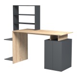 Tavolinë zyre me raft librash dhe dollap Meza pakoworld në sonoma-antracit 146.3x55x128.8cm