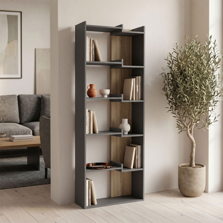 Bibliotekë Corpus pakoworld antracit-sonoma 61x22x162cm