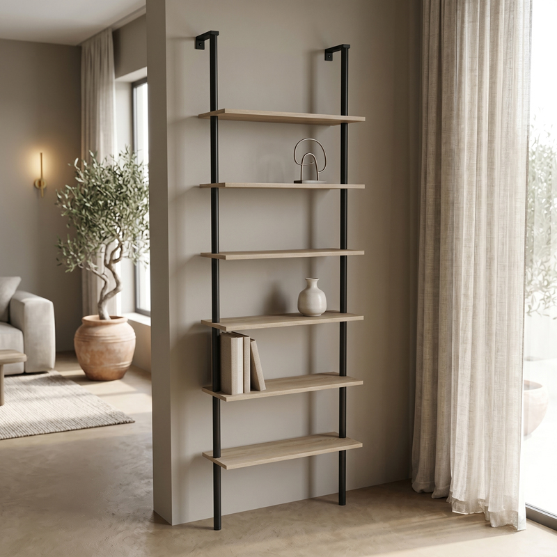 Bibliotekë muri Dimmo pakoworld sonoma-metal i zi 60x20x180cm