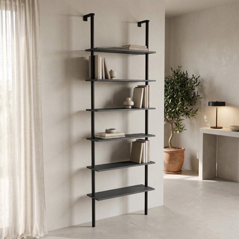 Bibliotekë muri Dimmo pakoworld antracit-metal i zi 60x20x180cm