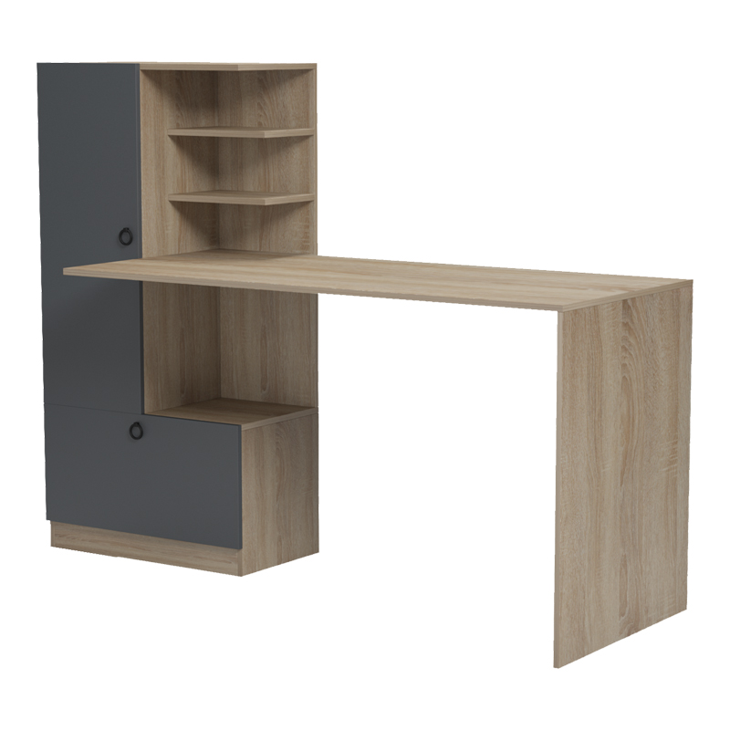 Tavolinë pune me bibliotekë Felanbo pakoworld sonoma-antracit 160x60x125cm
