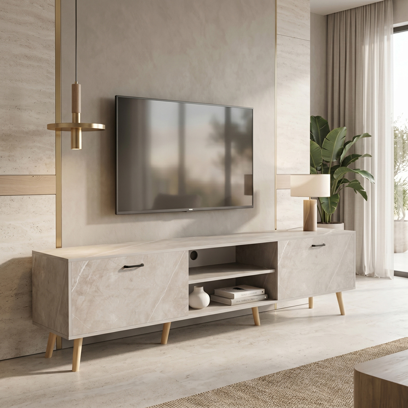 Stendë TV Gorna pakoworld me pamje mermeri bezhë 180x35x48.6cm