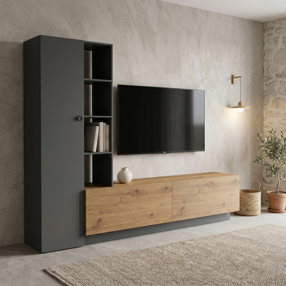 Njësi TV Tilveo pakoworld oak-antracit 230x41.5x180cm