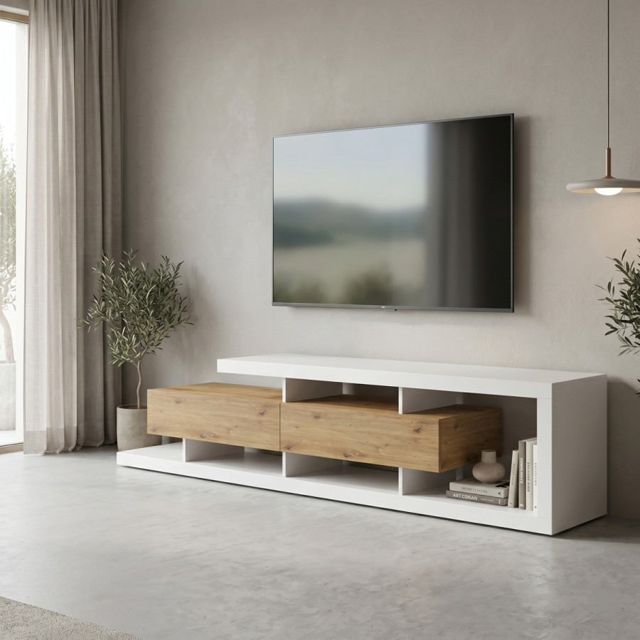 Stend TV Arbero pakoworld e bardhë-OAK 198x40x45cm