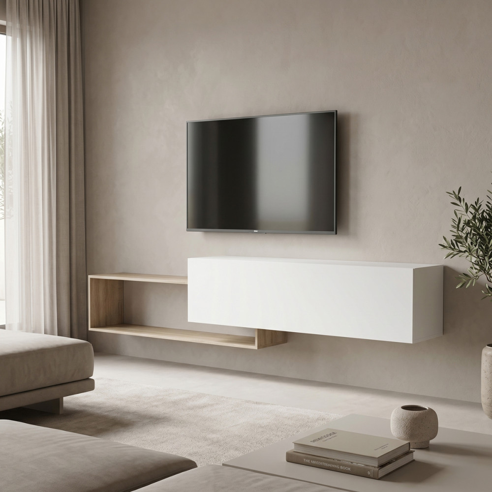 Stendë TV e montuar në mur Olande pakoworld sonoma-e bardhë 210x35x48cm