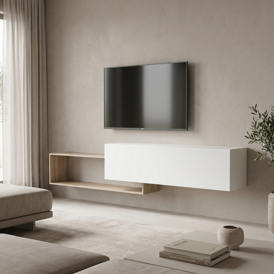 Stendë TV e montuar në mur Olande pakoworld sonoma-e bardhë 210x35x48cm