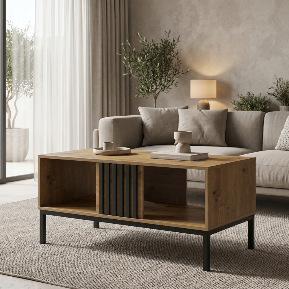 Tavolinë kafeje Delanka pakoworld OAK-e zezë 92x50x46cm