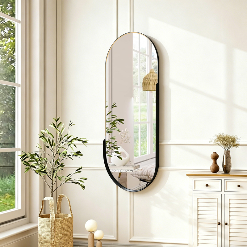 Pasqyrë Asteria pakoworld MDF e zezë me metal të zi 45x5.0x105cm