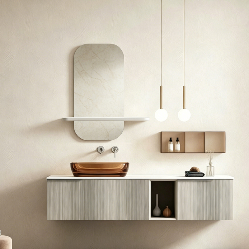 pasqyrë Lunaria pakoworld e bardhë MDF 60x11.5x60cm