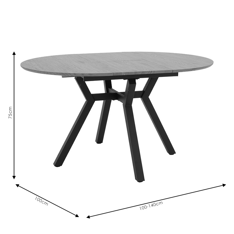 Tavolinë e zgjerueshme Frances pakoworld MDF në ngjyrë sonoma-e zezë 100-140x100x75cm