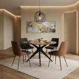 Tavolinë Toda pakoworld mdf në nuancë SONOMA me këmbë metalike të zeza Φ120x75cm