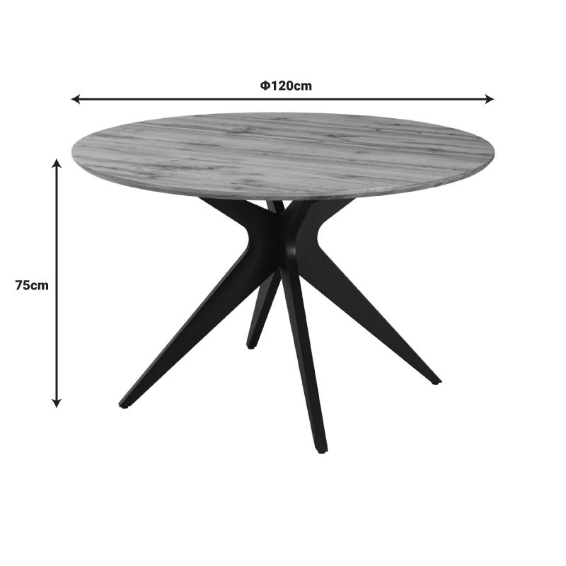 Tavolinë Toda pakoworld mdf në nuancë SONOMA me këmbë metalike të zeza Φ120x75cm