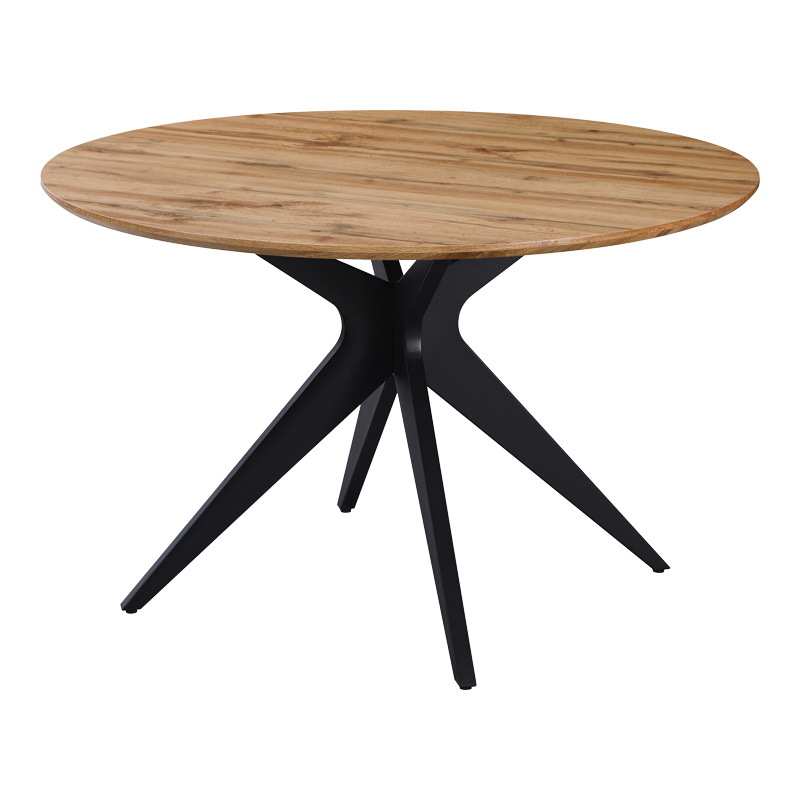 Tavolinë Toda pakoworld mdf në nuancë SONOMA me këmbë metalike të zeza Φ120x75cm