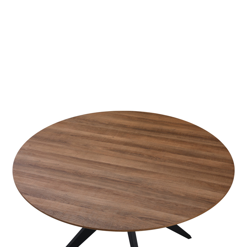 Tavolinë Toda pakoworld mdf në nuancë arre me këmbë metalike të zeza Φ120x75cm