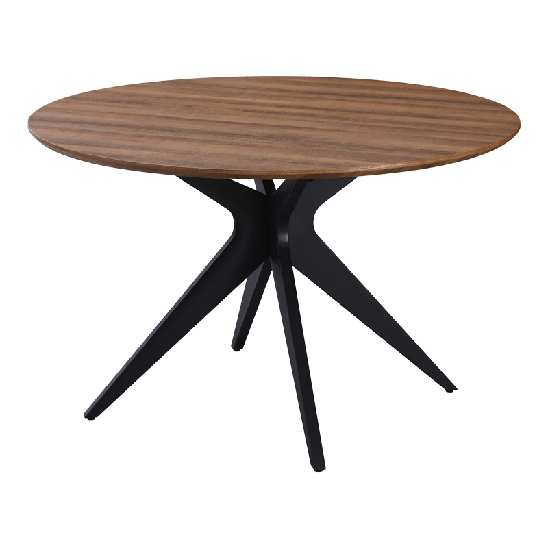Tavolinë Toda pakoworld mdf në nuancë arre me këmbë metalike të zeza Φ120x75cm