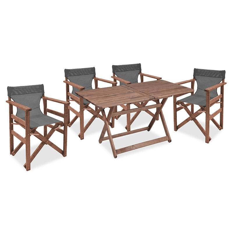 Set ngrënieje Retto 5 copë dru masiv ahu arre-gri 120x75x71cm
