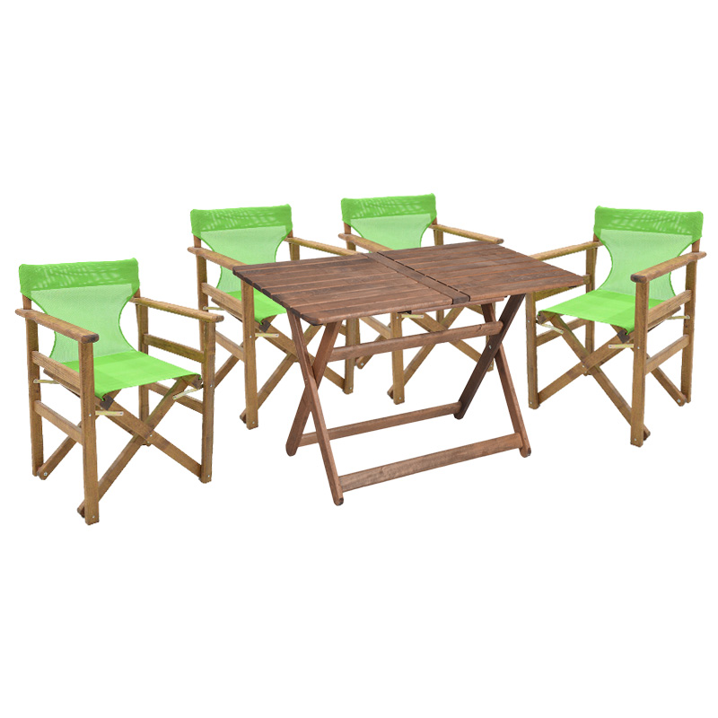 Tavolinë ngrënieje Retto set me 5 pjesë dru ahu masiv arrë-jeshile e çelur 120x75x71cm